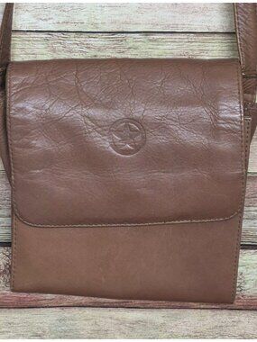 Brown Genuine Leather Crossbody Organizer Purse Bag TEXAS Star Adjustable Strap